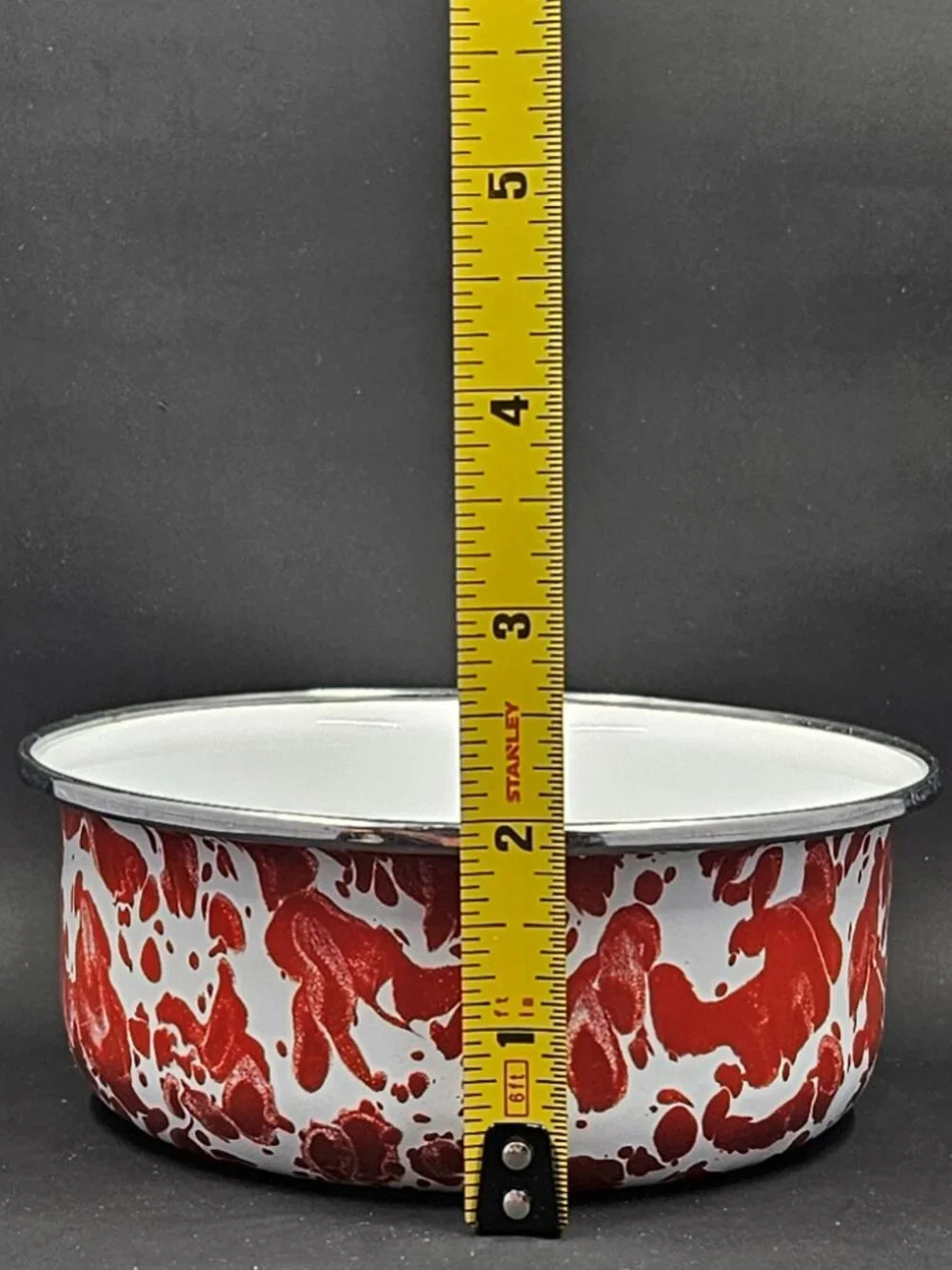 Golden Rabbit Enamelware Red Swirl Soup Bowl